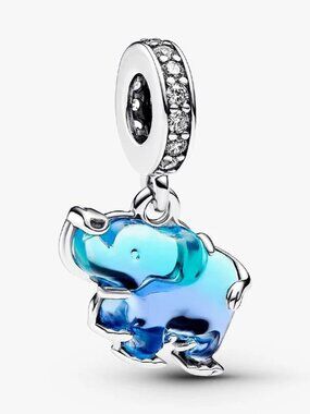 NEW Authentic Pandora Blue Murano Glass ELEPHANT Dangle Charm 793339C01